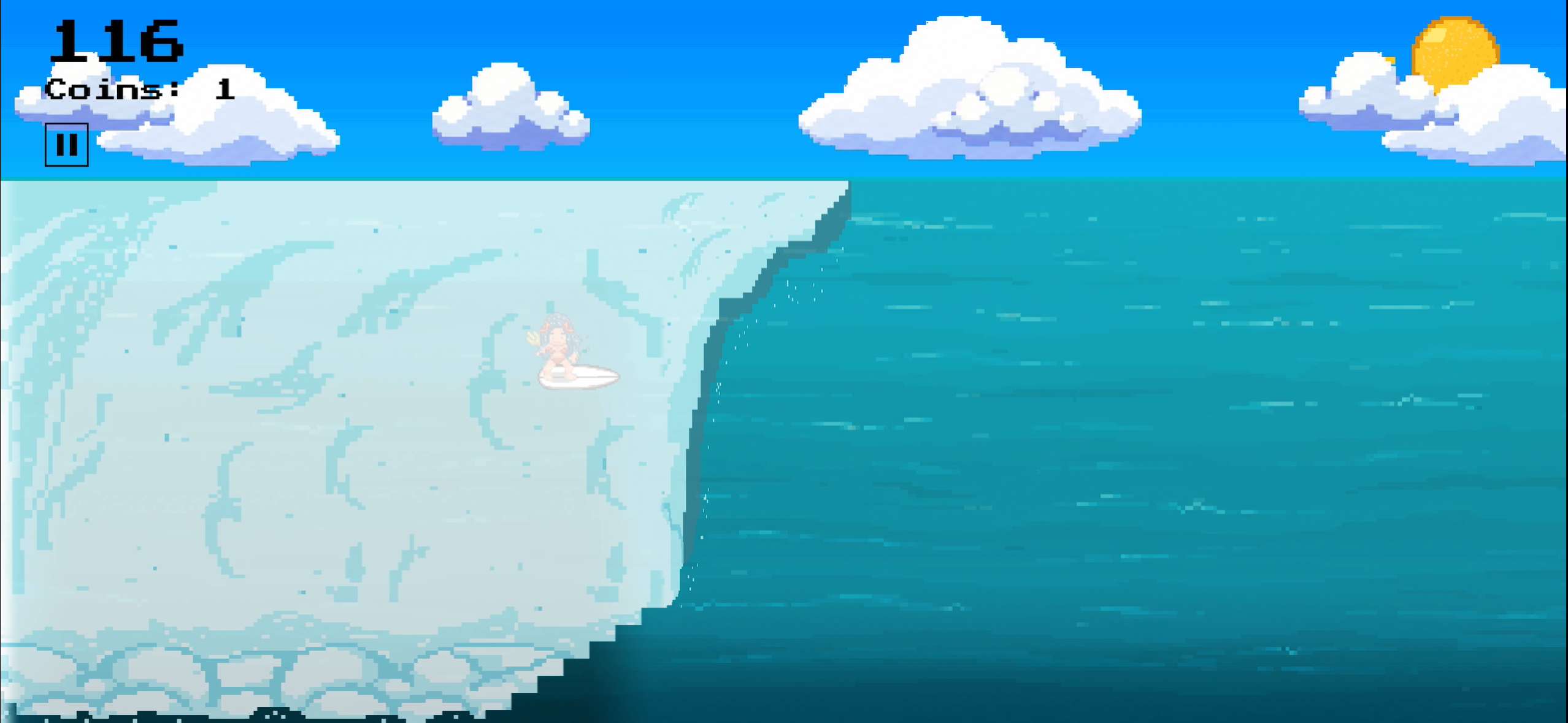 Surf Runner gameplay with the surfer riding inside a large curling barrel